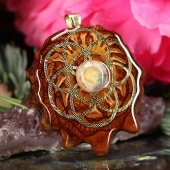 TEP Pendants Mexican Fire Opal With Gold Seed Of Life