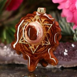 TEP Mexican Fire Opal With Gold Merkaba Pendants