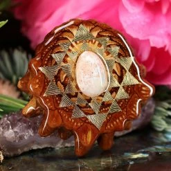 TEP Mexican Fire Opal With Gold Sri Yantra Pendants