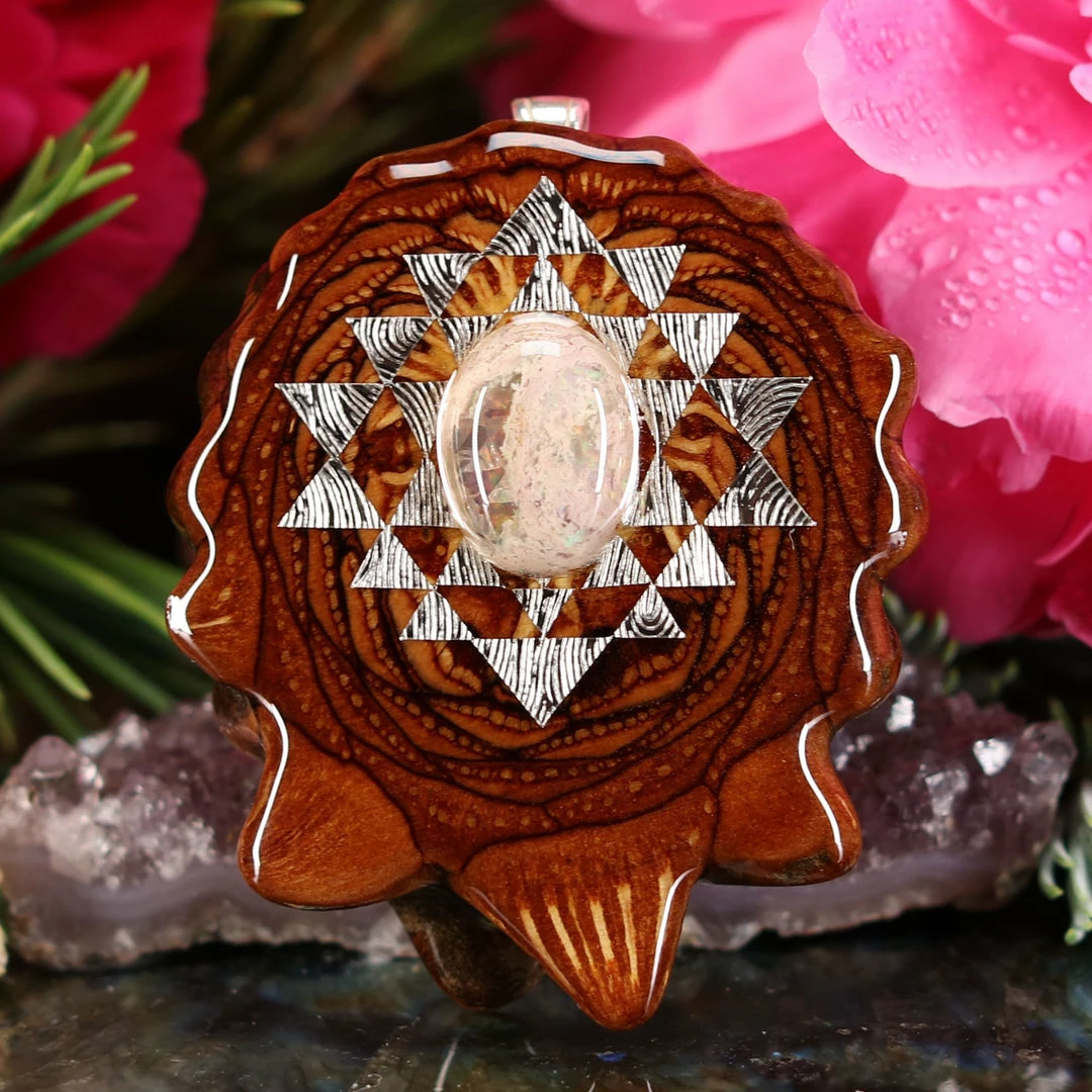 TEP Pendants Mexican Fire Opal With Silver Sri Yantra 3 TEP Pendants Mexican Fire Opal With Silver Sri Yantra