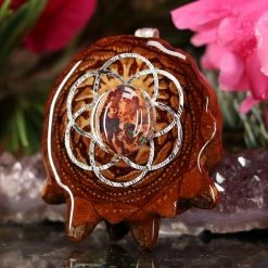 TEP Mexican Fire Opal With Silver Seed Of Life Pendants