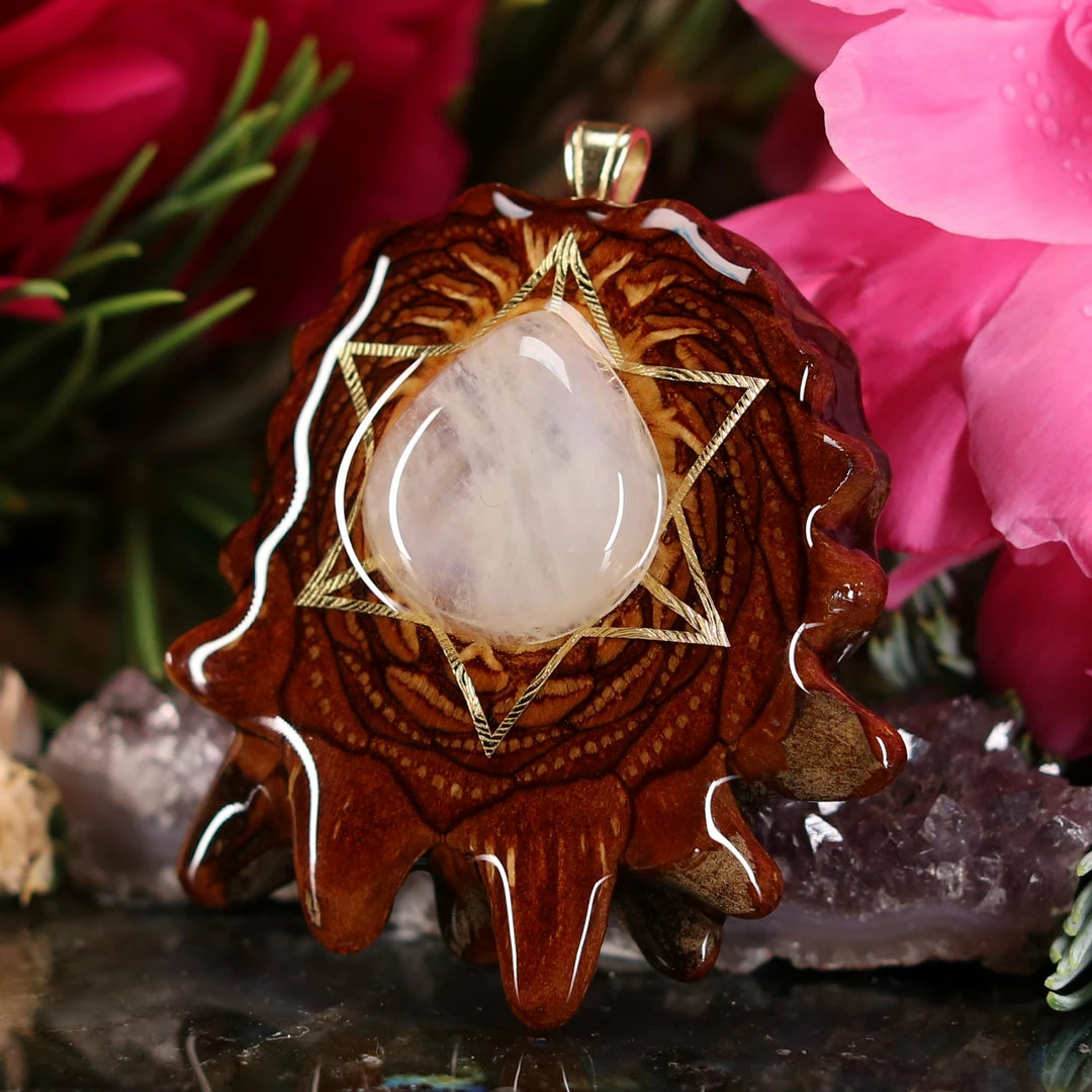 TEP Pendants Moonstone With Gold Merkaba 4 TEP Pendants Moonstone With Gold Merkaba