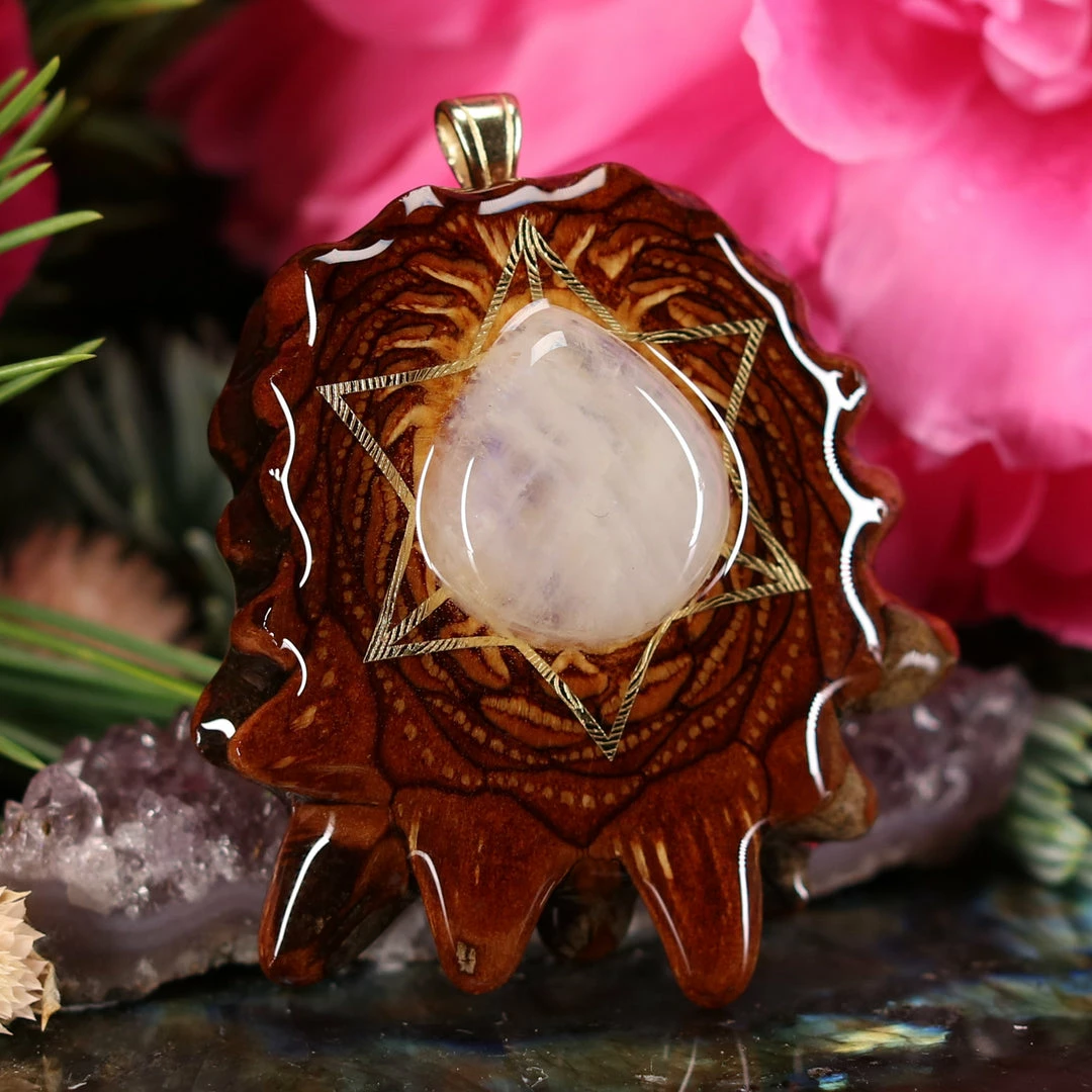 TEP Pendants Moonstone With Gold Merkaba 5 TEP Pendants Moonstone With Gold Merkaba