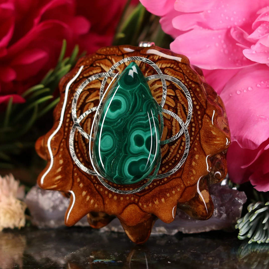 TEP Malachite With Silver Seed Of Life 4 TEP Malachite With Silver Seed Of Life