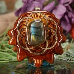 TEP Pendants Labradorite With Gold Seed Of Life And Back Om