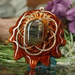 TEP Pendants Labradorite With Gold Seed Of Life And Back Om