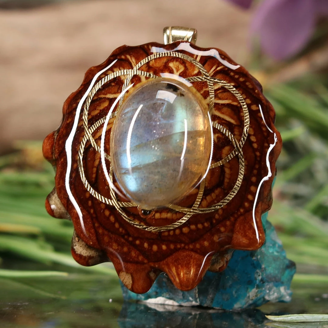 TEP Pendants Labradorite With Gold Seed Of Life 4 TEP Pendants Labradorite With Gold Seed Of Life