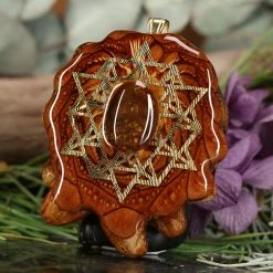 TEP Mexican Fire Agate With Gold 64 Star Tetrahedron With Back Om