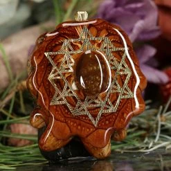 TEP Mexican Fire Agate With Gold 64 Star Tetrahedron With Back Om