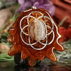 TEP Crazy Lace Agate With Silver Seed Of Life Pendants