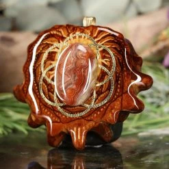 TEP Pendants Crazy Lace Agate With Gold Seed Of Life