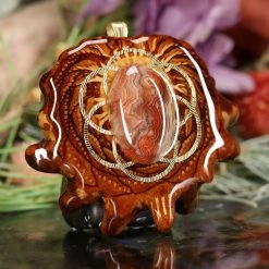 TEP Pendants Crazy Lace Agate With Gold Seed Of Life