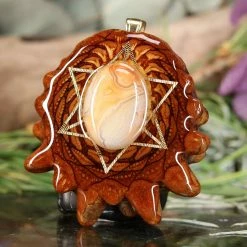 TEP Crazy Lace Agate With Gold Merkaba Pendants