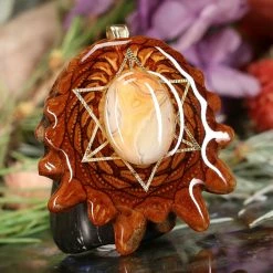 TEP Crazy Lace Agate With Gold Merkaba Pendants