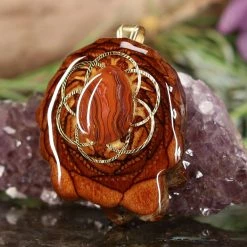 TEP Pendants Crazy Lace Agate With Gold Seed Of Life