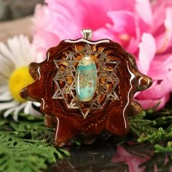 TEP Pendants Turquoise In The Matrix With Gold 64 Star Tetrahedron