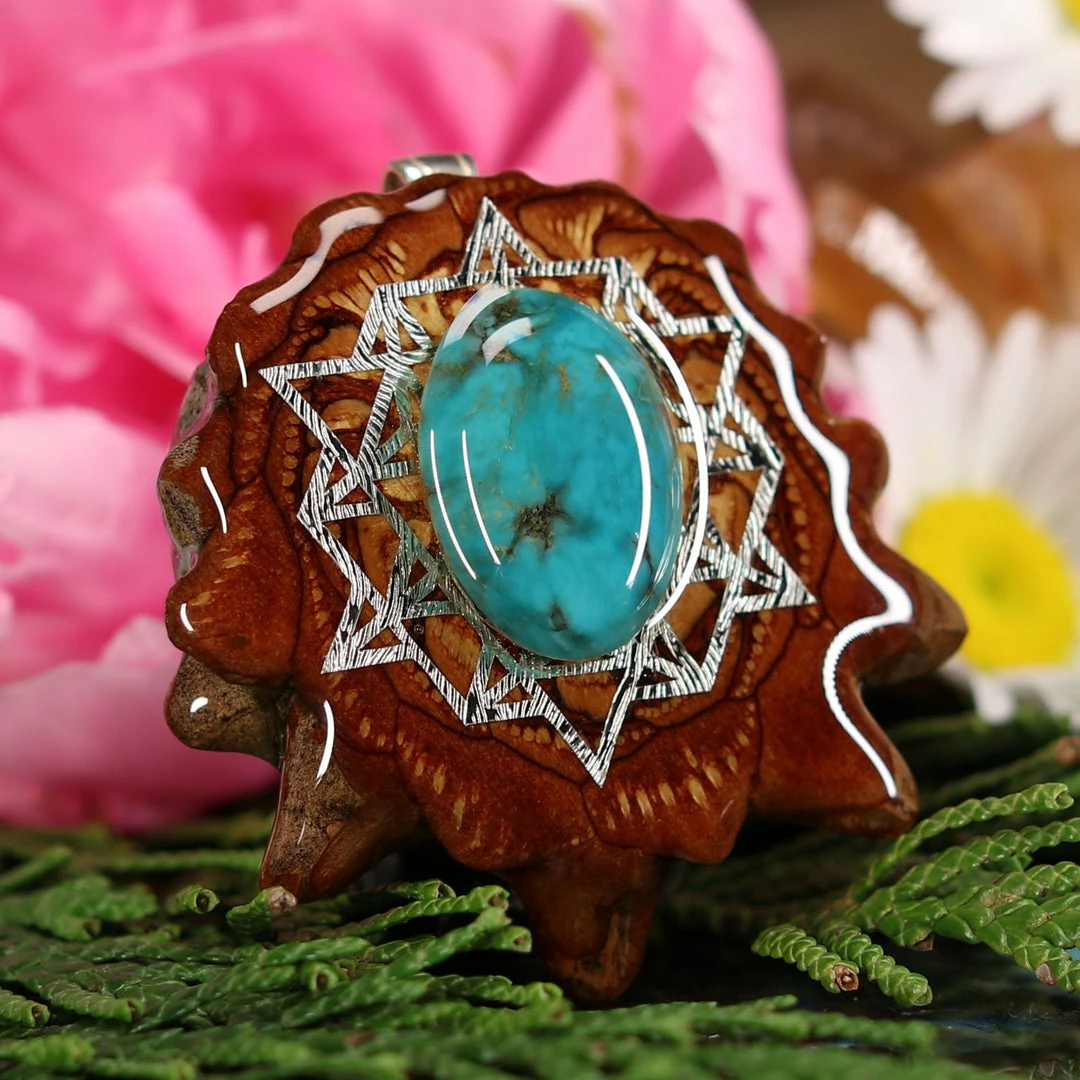 TEP Pendants Turquoise In The Matrix With Silver 64 Star Tetrahedron 5 TEP Pendants Turquoise In The Matrix With Silver 64 Star Tetrahedron