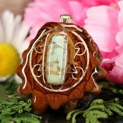 TEP Pendants Turquoise In The Matrix With Gold Cube Of Metatron And Back Om