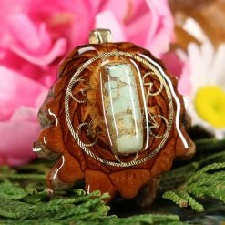 TEP Pendants Turquoise In The Matrix With Gold Cube Of Metatron And Back Om