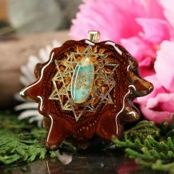 TEP Pendants Turquoise In The Matrix With Gold 64 Star Tetrahedron