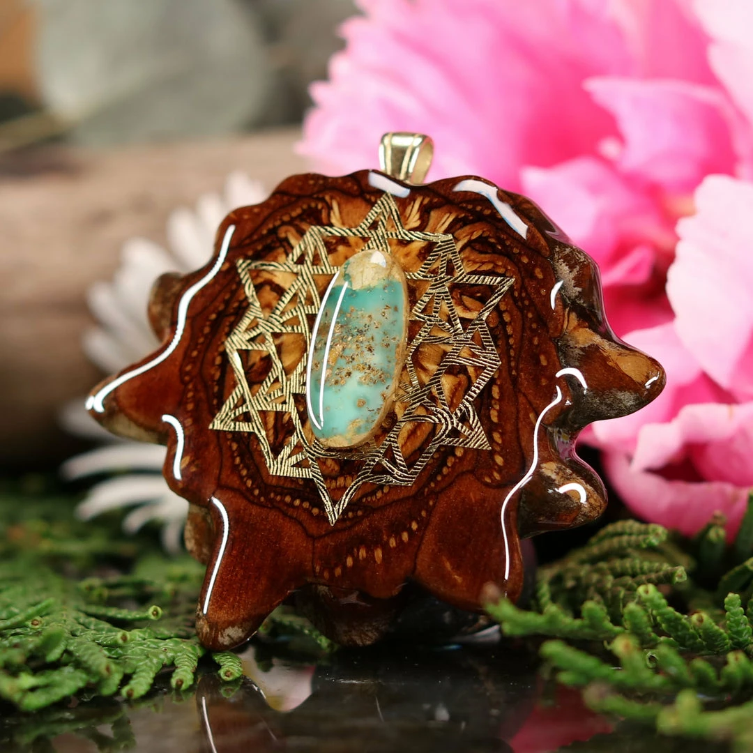 TEP Pendants Turquoise In The Matrix With Gold 64 Star Tetrahedron 4 TEP Pendants Turquoise In The Matrix With Gold 64 Star Tetrahedron