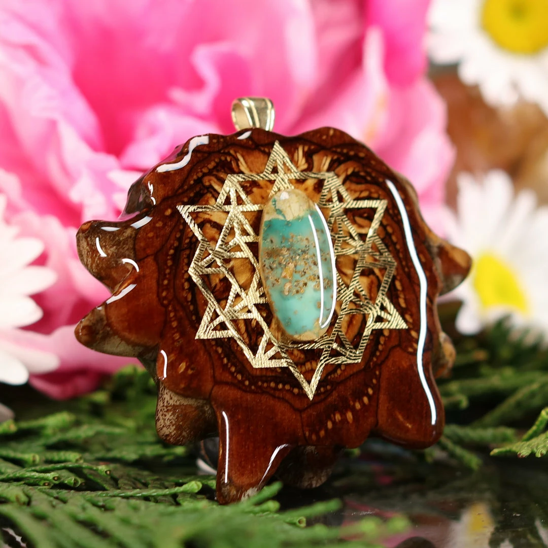 TEP Pendants Turquoise In The Matrix With Gold 64 Star Tetrahedron 5 TEP Pendants Turquoise In The Matrix With Gold 64 Star Tetrahedron