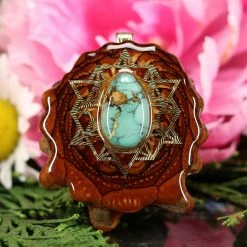 TEP Turquoise In The Matrix With Gold 64 Star Tetrahedron