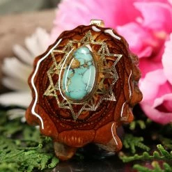 TEP Turquoise In The Matrix With Gold 64 Star Tetrahedron