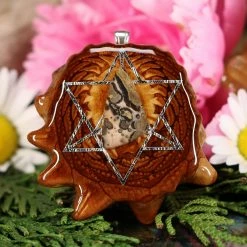 TEP Pendants Leopard Jasper With Silver Merkaba