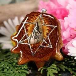 TEP Pendants Leopard Jasper With Silver Merkaba