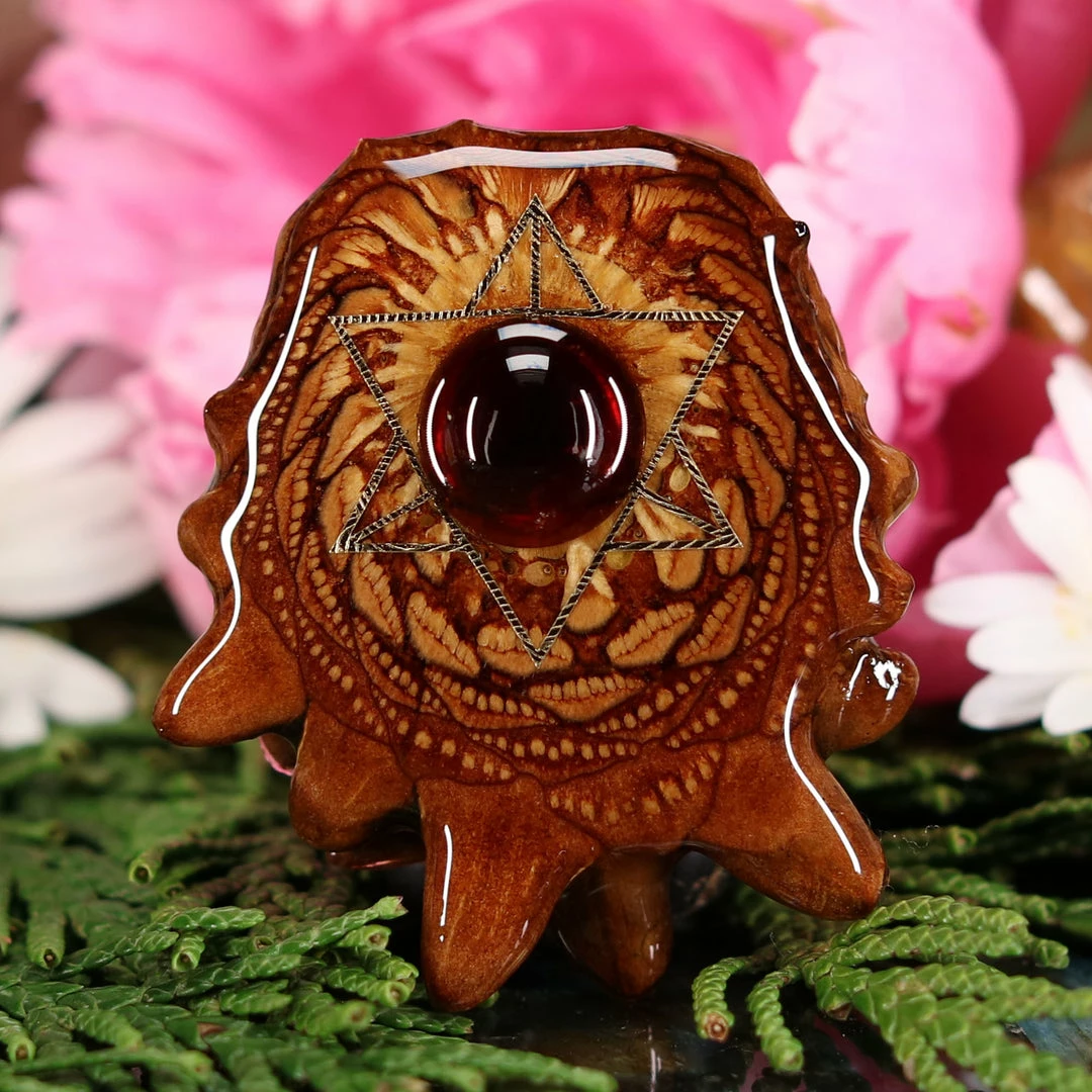 TEP Pendants Red Garnet With Gold Merkaba 3 TEP Pendants Red Garnet With Gold Merkaba