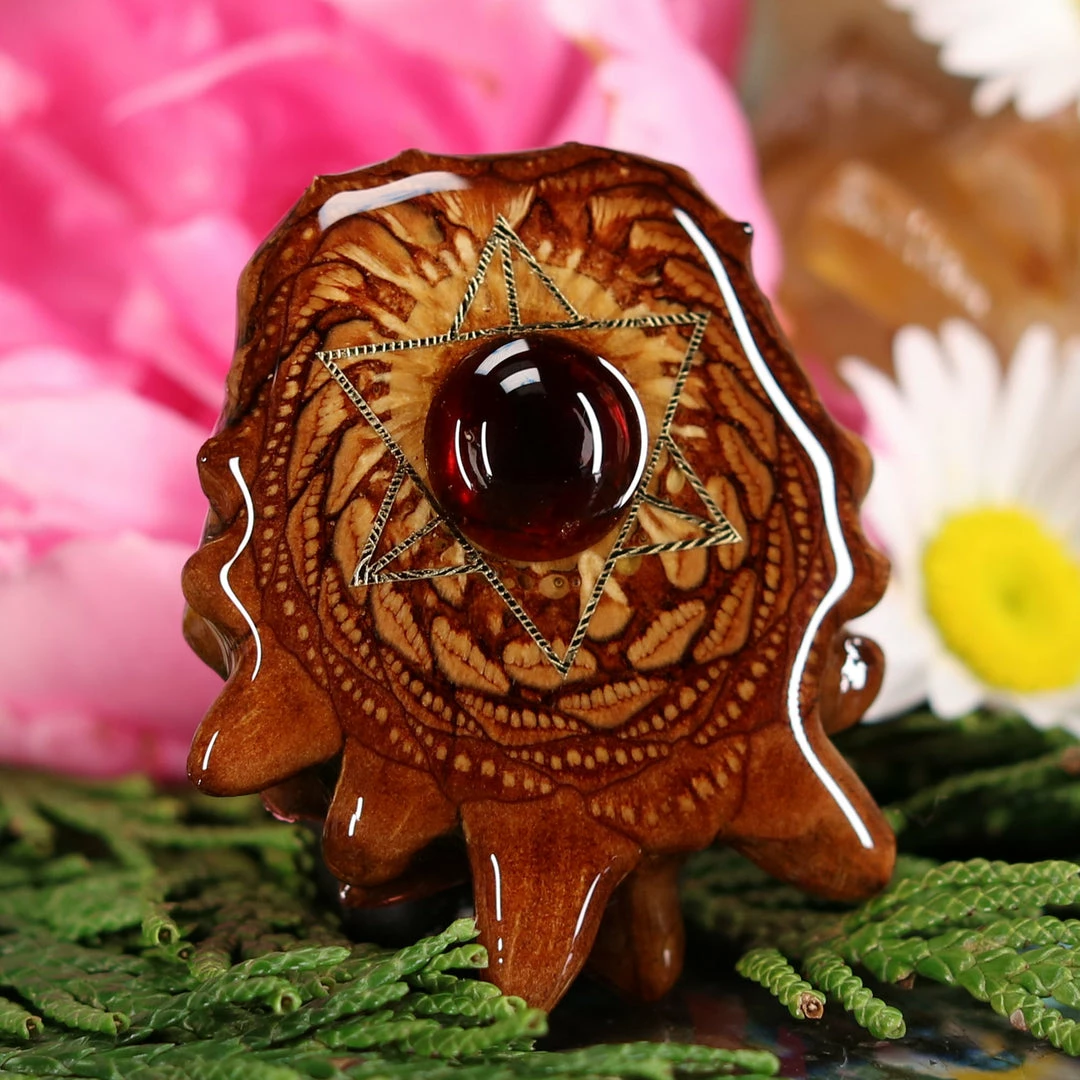 TEP Pendants Red Garnet With Gold Merkaba 5 TEP Pendants Red Garnet With Gold Merkaba