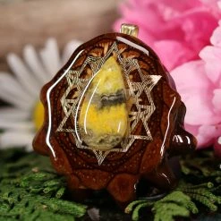 TEP Pendants Bumblebee Jasper With Gold 64 Star Tetrahedron