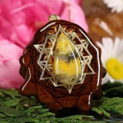 TEP Pendants Bumblebee Jasper With Gold 64 Star Tetrahedron