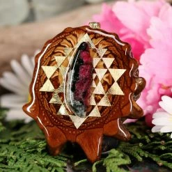 TEP Eudialyte With Gold Sri Yantra Pendants