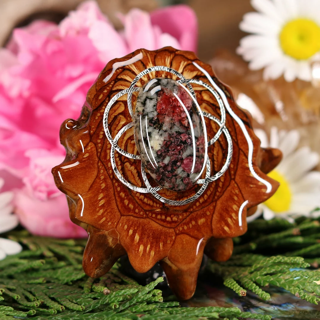 TEP Pendants Eudialyte With Silver Seed Of Life 5 TEP Pendants Eudialyte With Silver Seed Of Life