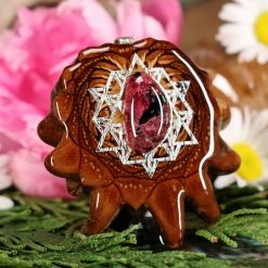 TEP Eudialyte With Silver 64 Star Tetrahedron Pendants