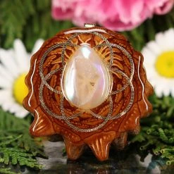 TEP White Druzy Quartz With Gold Seed Of Life Pendants