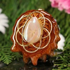 TEP White Druzy Quartz With Gold Seed Of Life Pendants