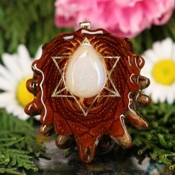 TEP White Druzy Quartz With Gold Merkaba Pendants