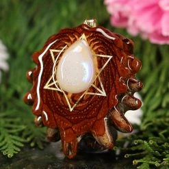 TEP White Druzy Quartz With Gold Merkaba Pendants