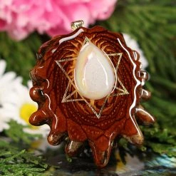 TEP White Druzy Quartz With Gold Merkaba Pendants