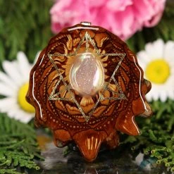 TEP White Druzy Quartz With Gold Merkaba