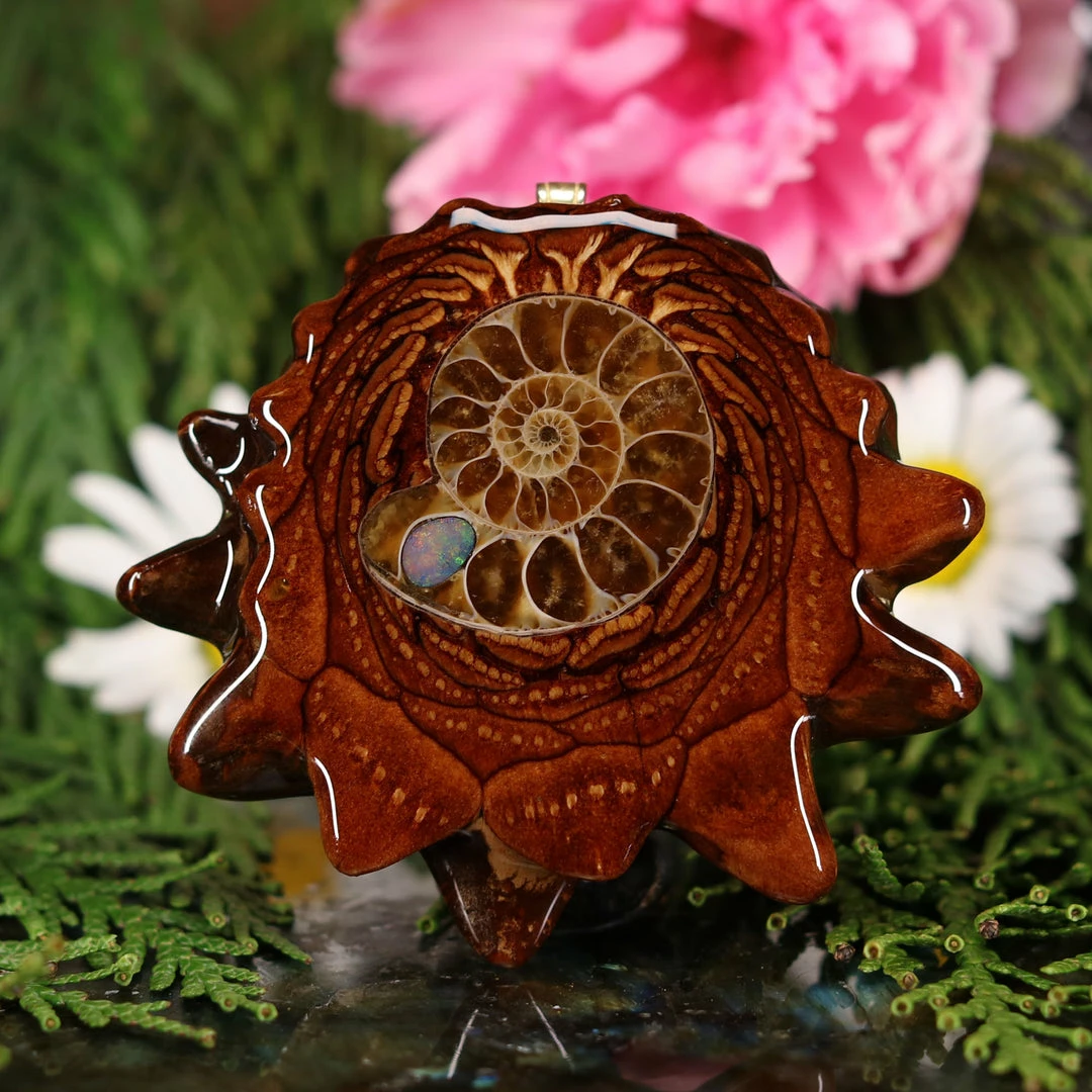 TEP Pendants Opal-Inlaid Ammonite 3 TEP Pendants Opal-Inlaid Ammonite