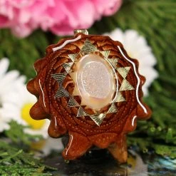 TEP White Druzy Quartz With Gold Sri Yantra Pendants 7 TEP White Druzy Quartz With Gold Sri Yantra Pendants