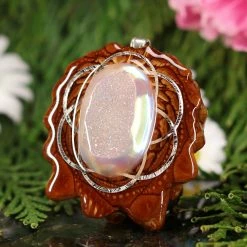 TEP White Druzy Quartz With Silver Seed Of Life