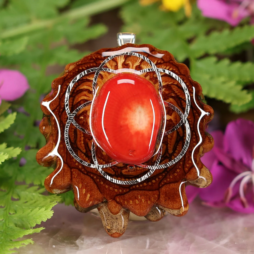 TEP Red Coral With Silver Seed Of Life 3 TEP Red Coral With Silver Seed Of Life