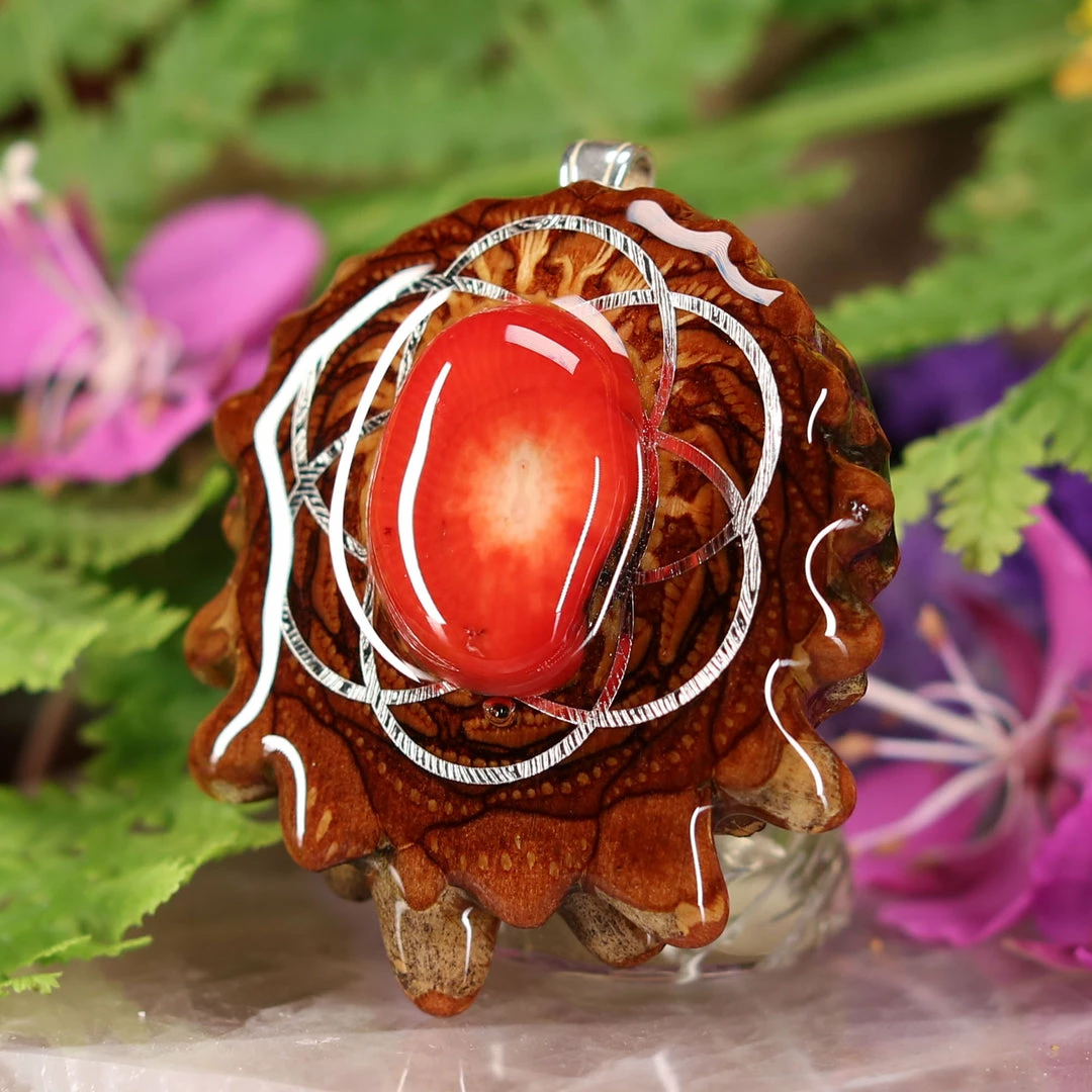 TEP Red Coral With Silver Seed Of Life 4 TEP Red Coral With Silver Seed Of Life