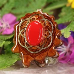 TEP Red Coral With Gold Seed Of Life Pendants