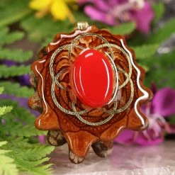 TEP Red Coral With Gold Seed Of Life Pendants
